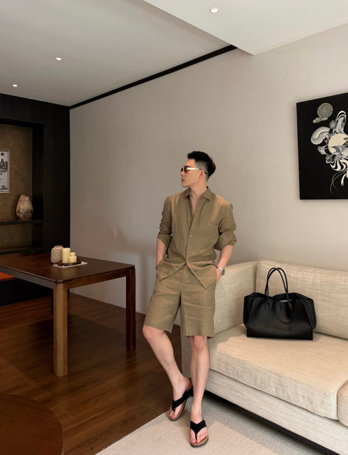 Premium European Linen Resort Set – Olive Taupe