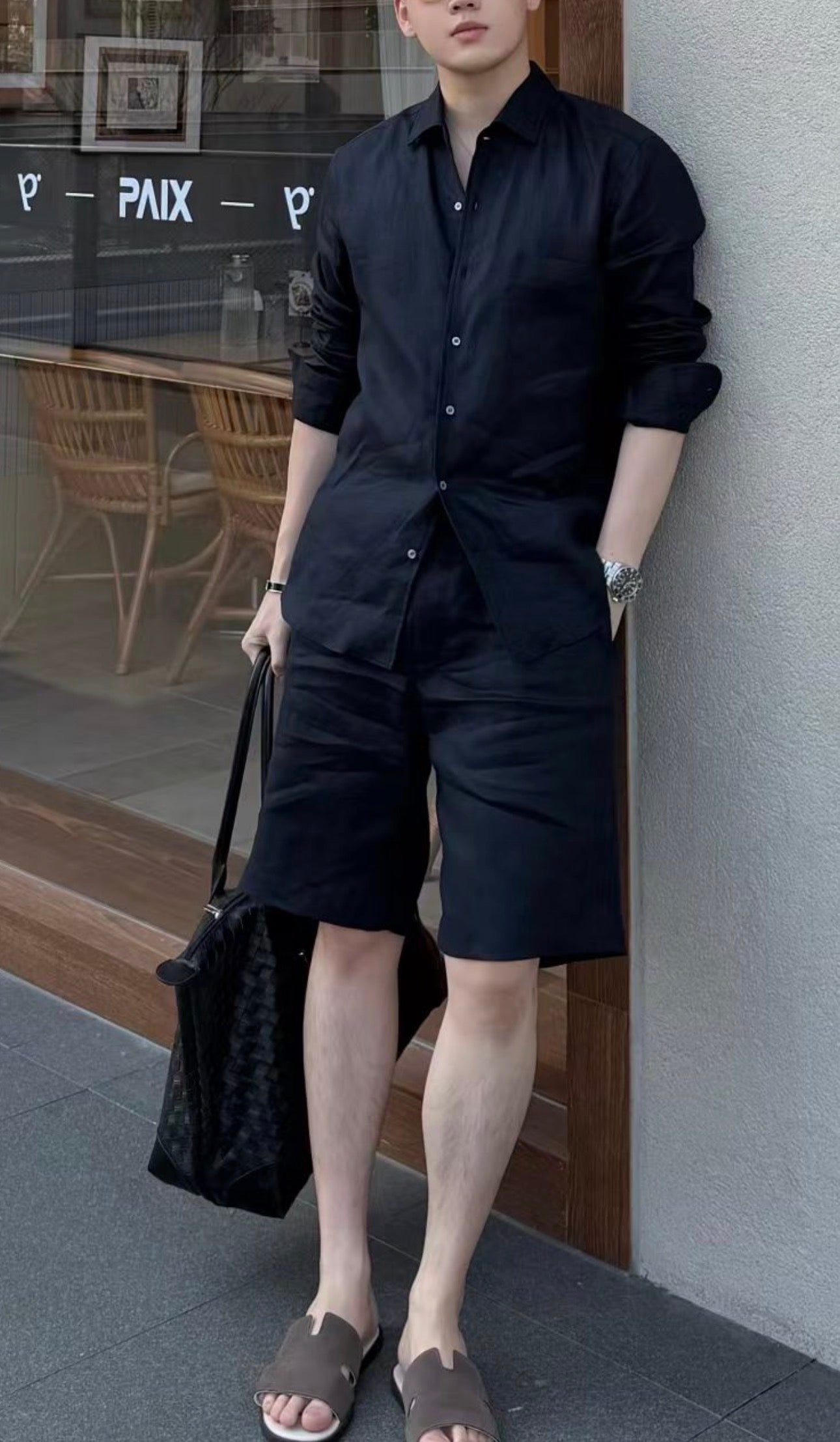 Premium European Linen Resort Set – Black Edition