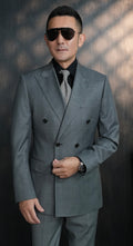Grey Double Breasted Wool Suit