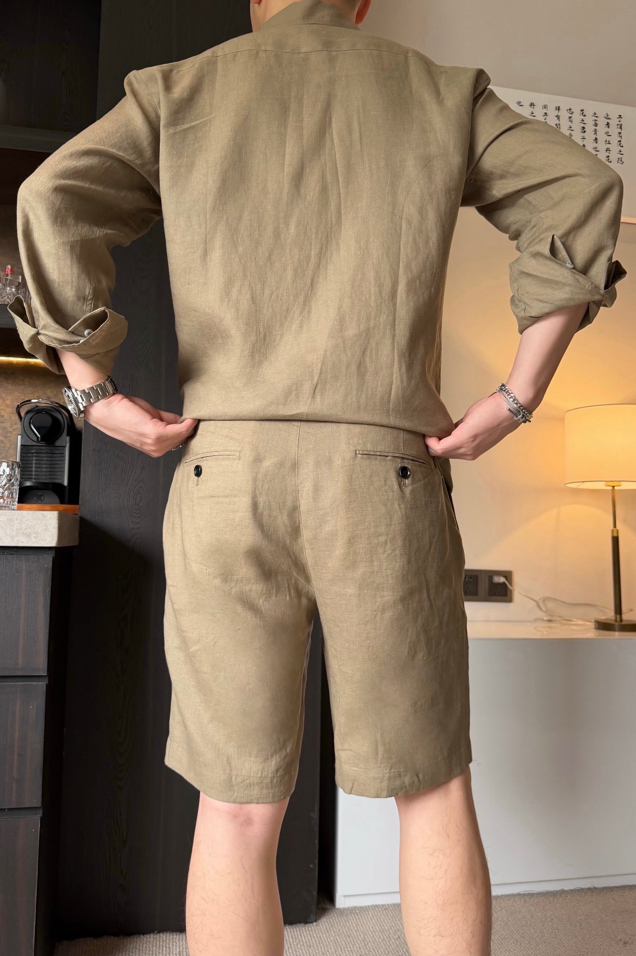 Premium European Linen Resort Set – Olive Taupe