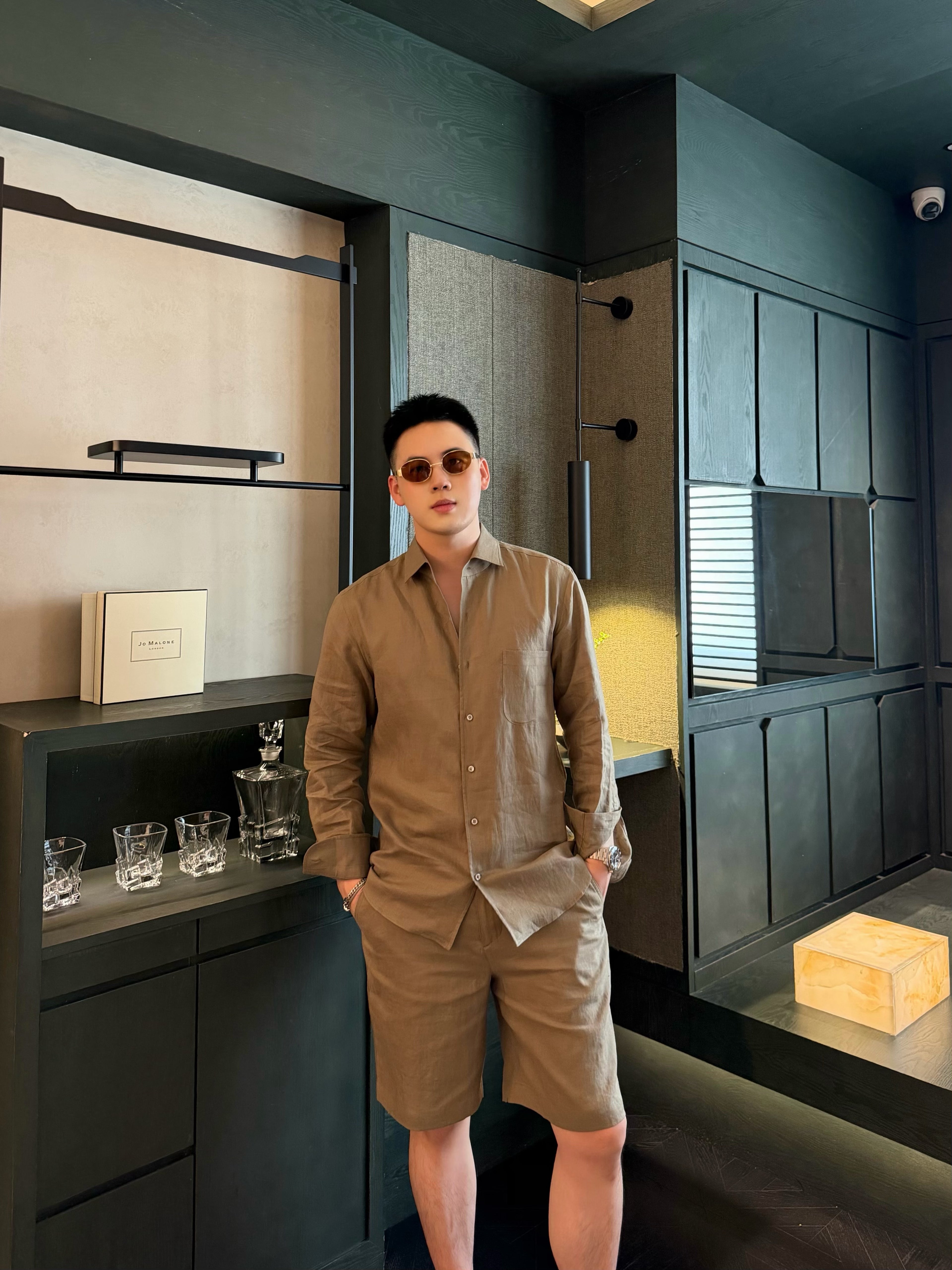 Premium European Linen Resort Set – Olive Taupe