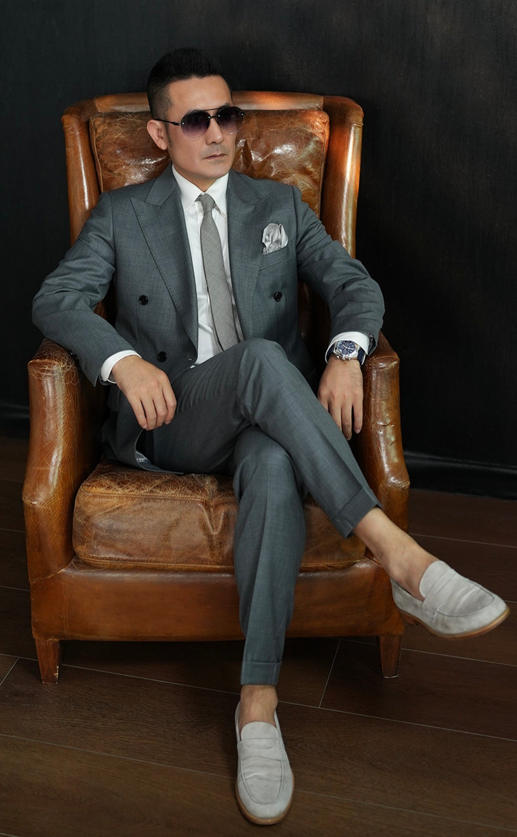 Grey Double Breasted Wool Suit