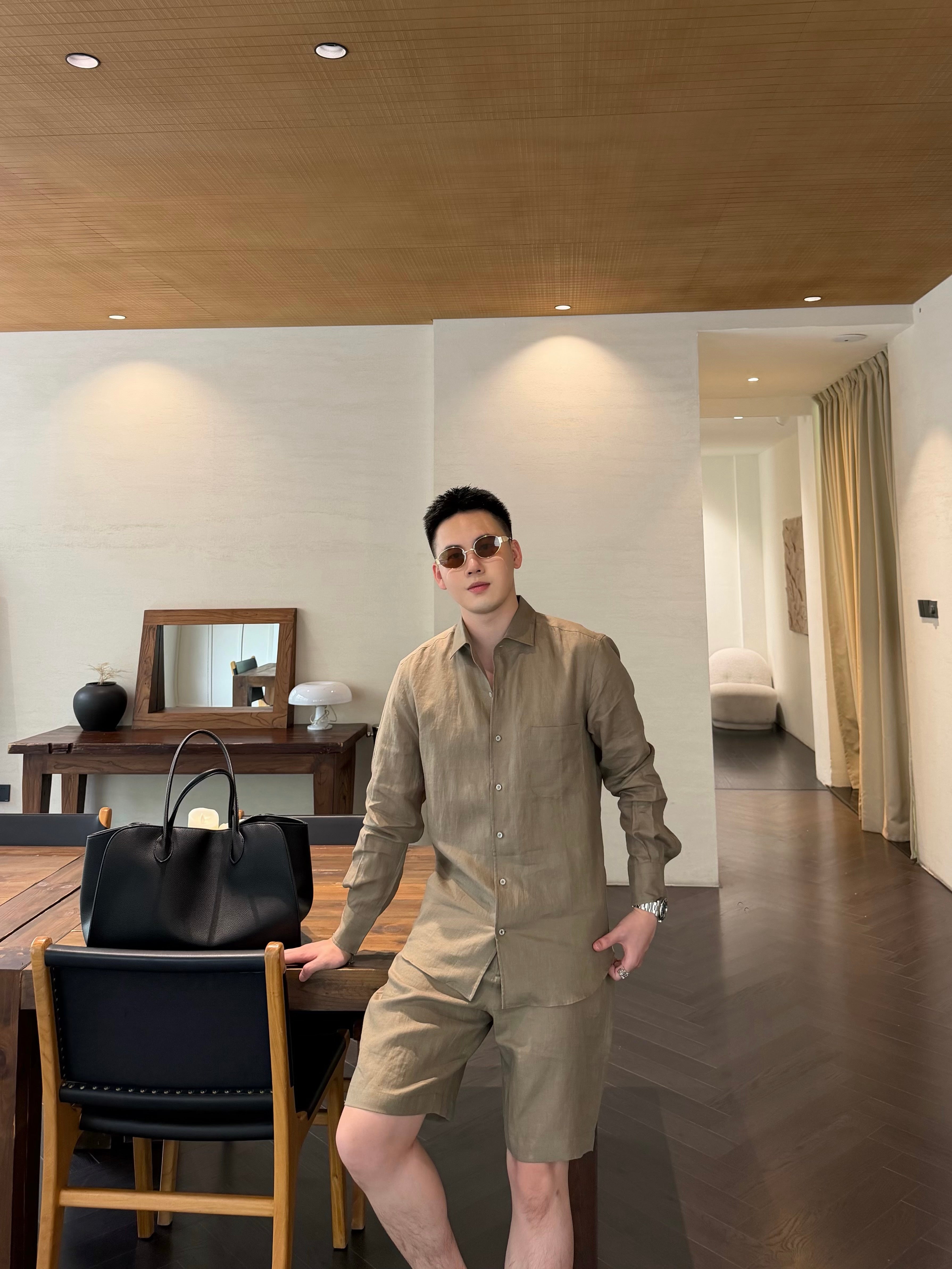 Premium European Linen Resort Set – Olive Taupe