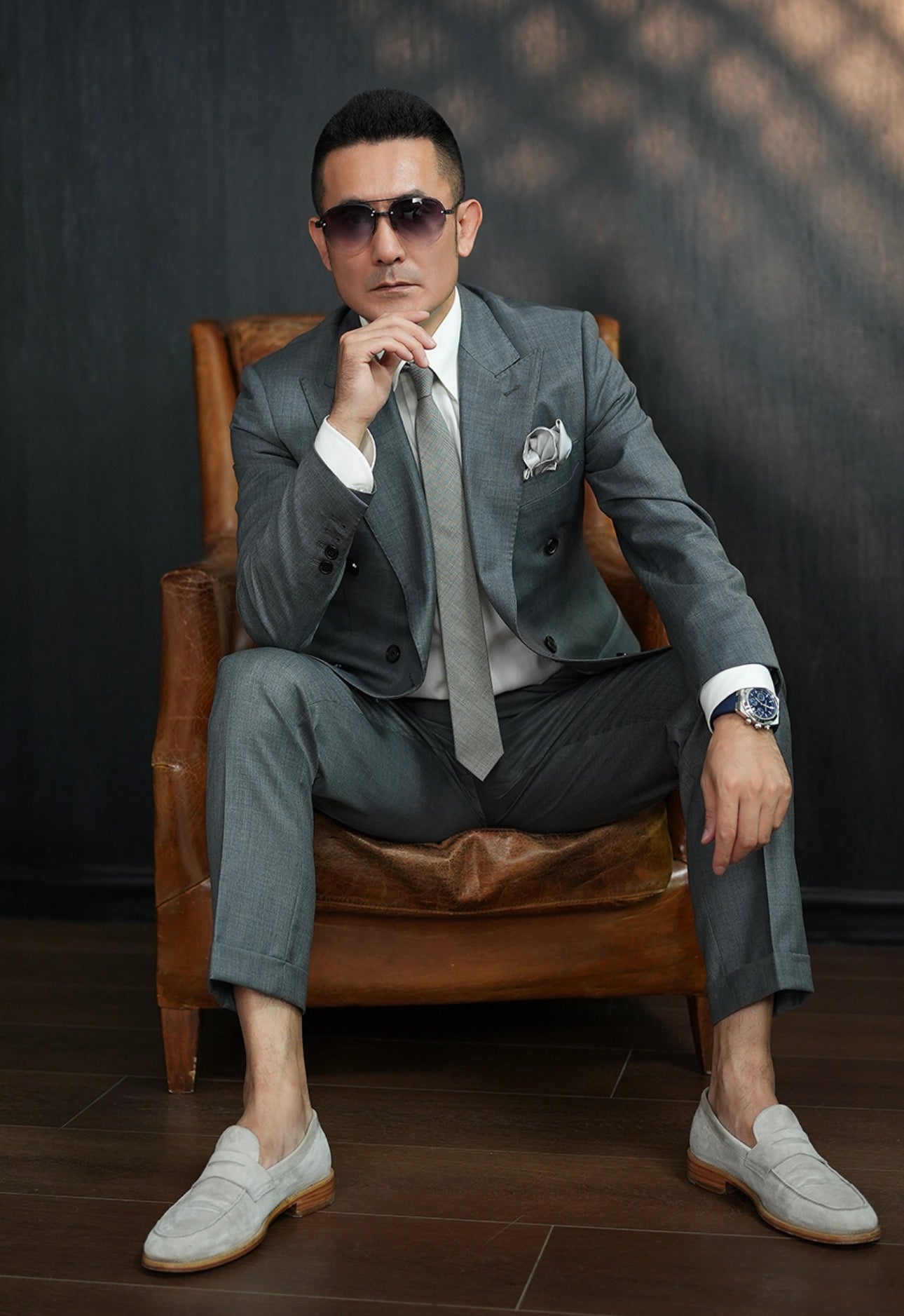 Grey Double Breasted Wool Suit