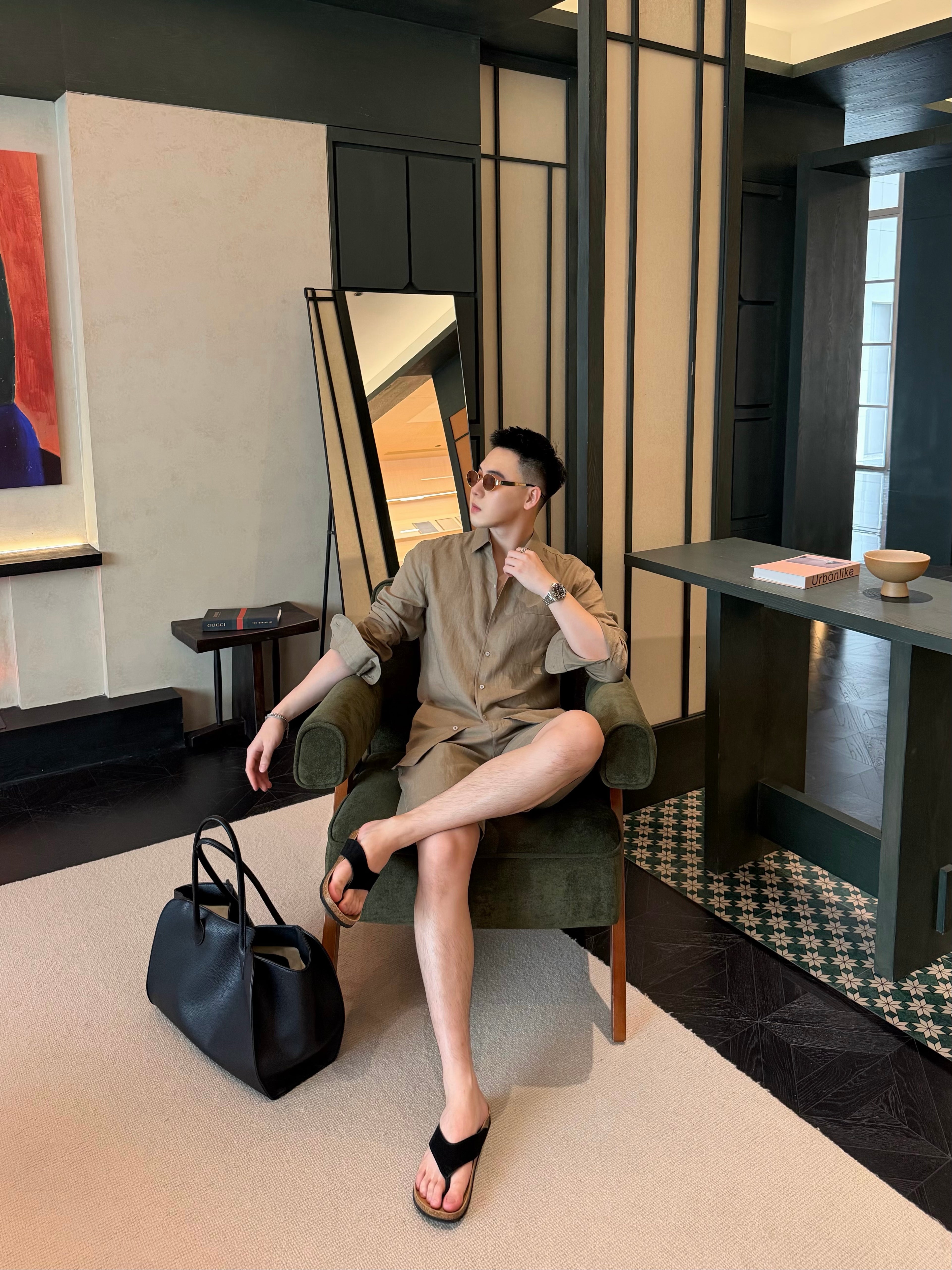 Premium European Linen Resort Set – Olive Taupe