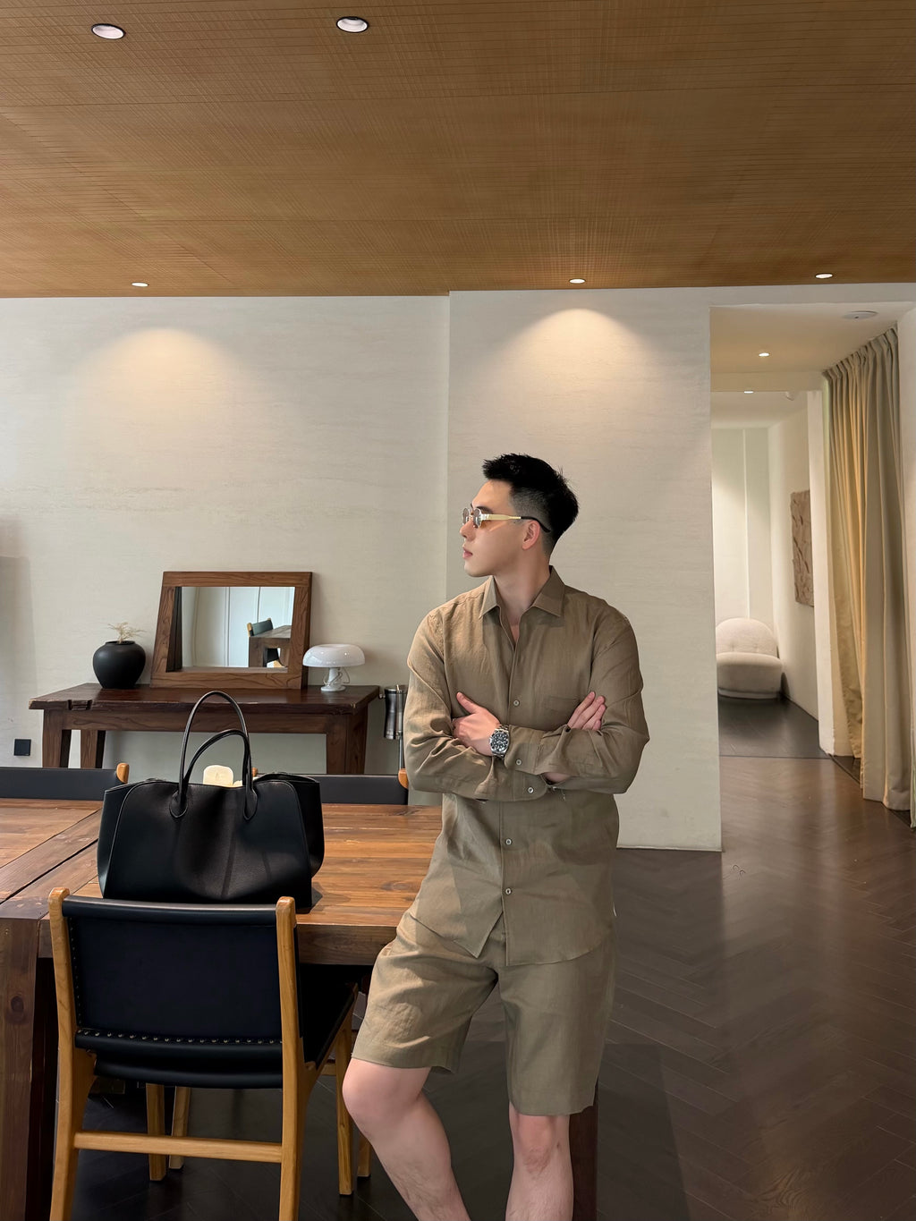 Premium European Linen Resort Set – Olive Taupe